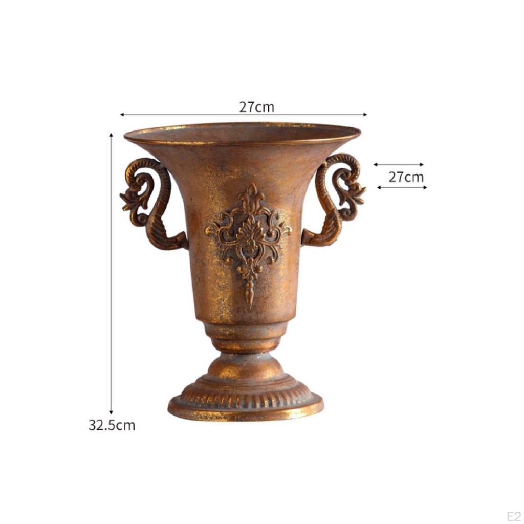 Footed Urn Vase with Handles | Distressed Antique Finish, Embossed Ornamental Motif, Tabletop