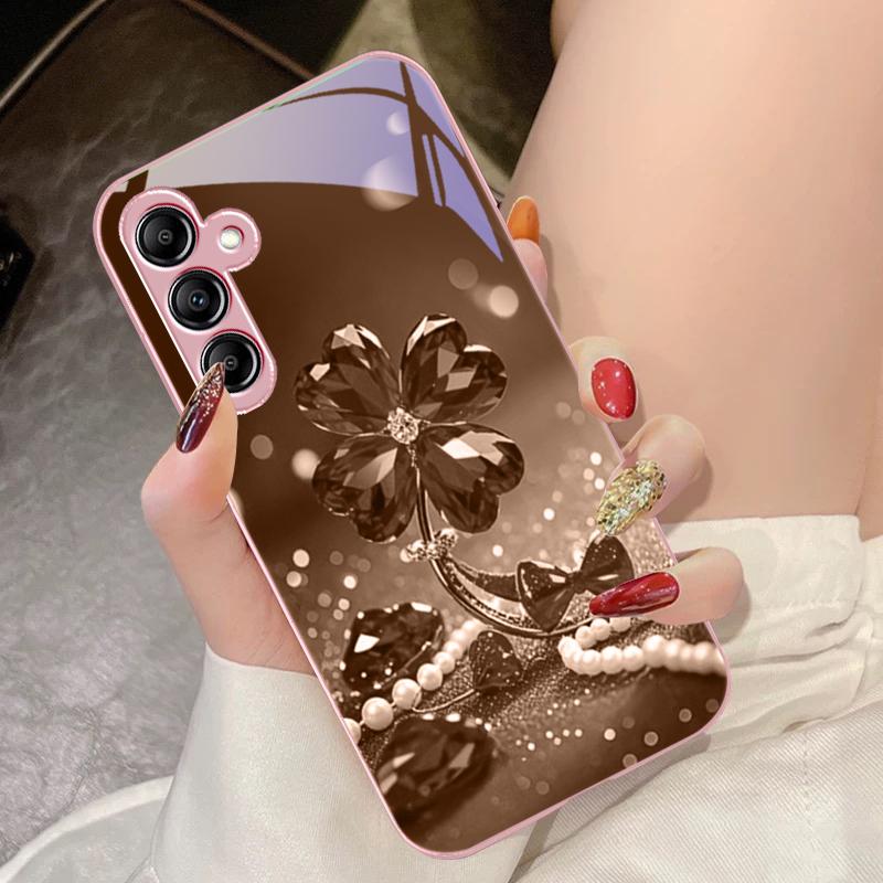 

Lucky Four Leaf Flower For Samsung Galaxy A14 4G 20 30 52 20S 21S 22 A32 33 34 42 50 51 53 54 70 71 72 73 5G Glass Phone Case For Samsung A73 5G
