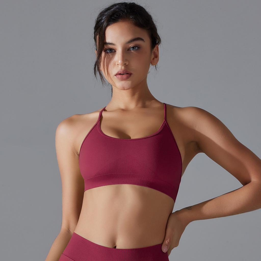 Seamless Knitted Yoga Bra, Fast Drying Tight Fitness Running Clothes, Strap Cross Back Yoga Clothes