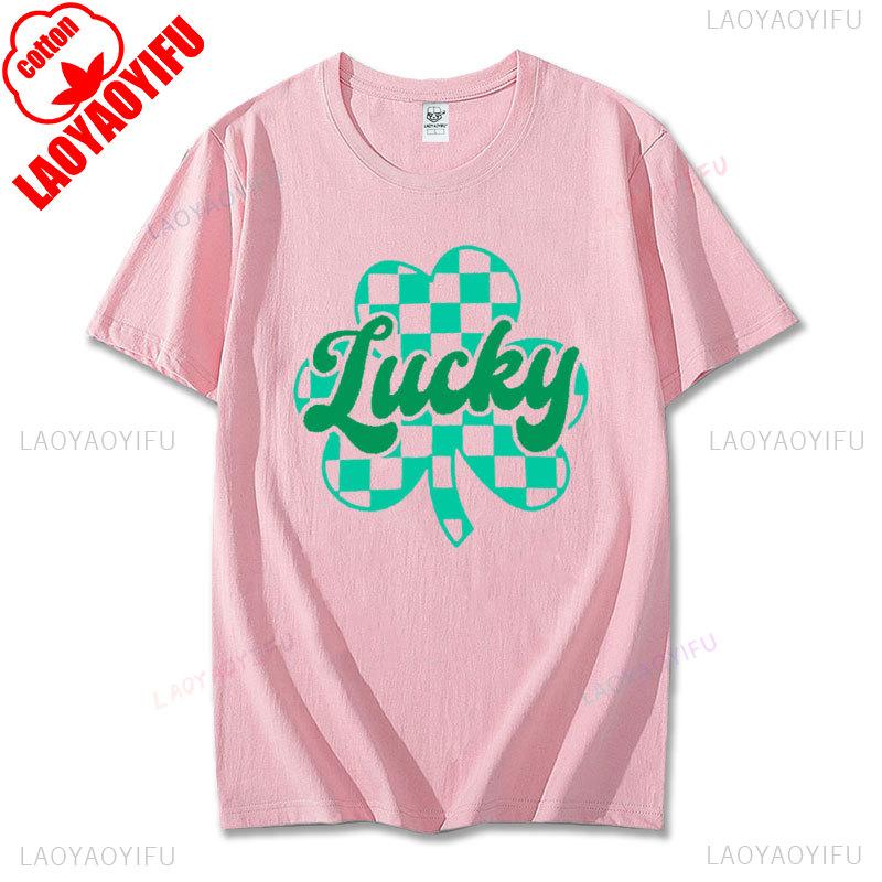 2025 St Patricks Day Women Shirt Lucky Shamrock Graphic Tshirt Irish Shirts St Patricks Cotton Short Sleeve Tee Tops Ropa Mujer