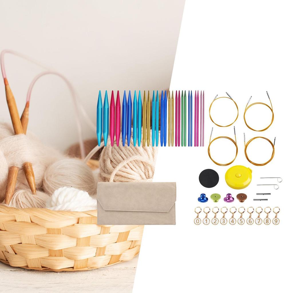 Circular Knitting Needle Kit Circular Crochet Hooks Sweaters Woven Tools Knitting Set for Knitter Sleeves Socks Beginner Scarf