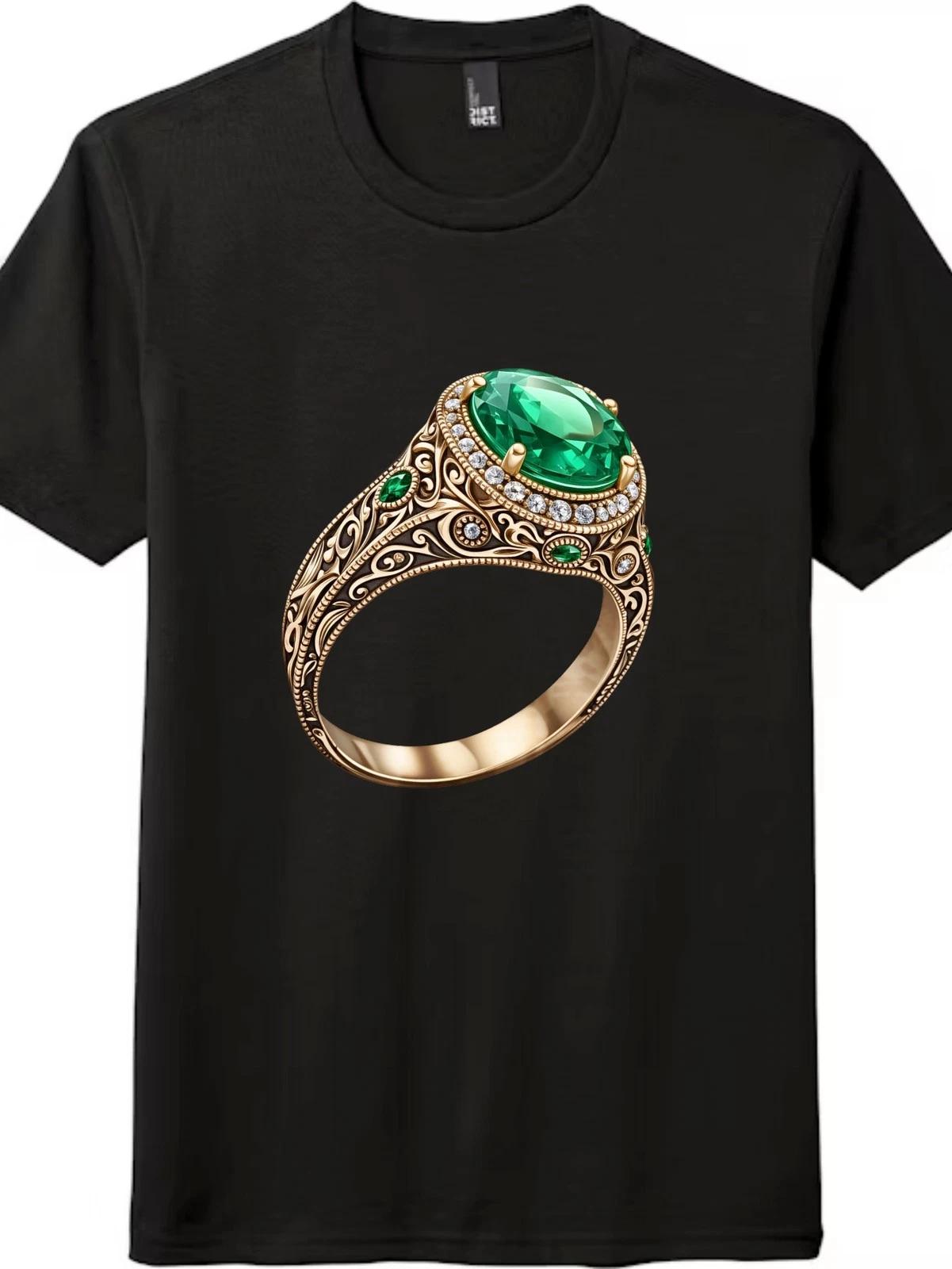 

Vintage Emerald Ring Graphic T-Shirt Unisex Luxury Jewelry Casual Tee XL