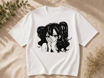 Anime Girl Shy Face T-Shirt Kawaii Manga Graphic Tee 2