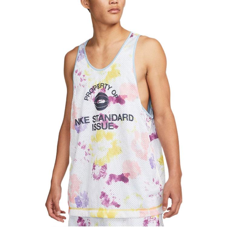 Nike Alphabet Colorblock Print Basketball Vest Men Tops Skateboard-Blue DH7434-709