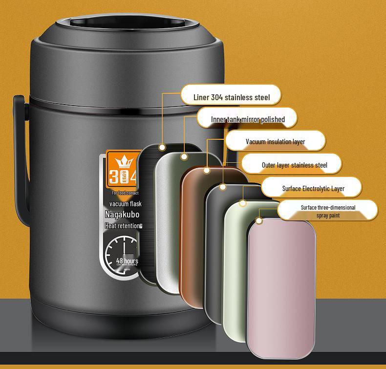 Large Capacity 304 Stainless Steel Double-Layer Insulated Lunch Box with Lid - Food Grade for Office Workers and Students