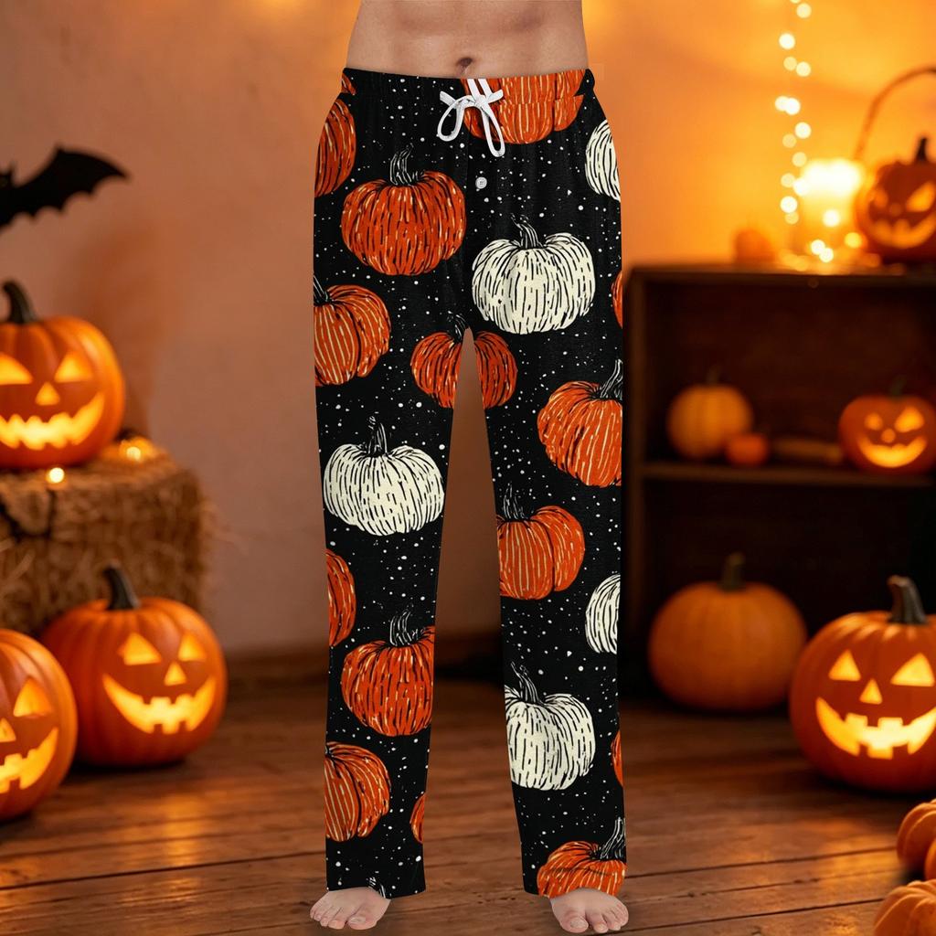Men's Halloween Print Drawstring Lounge Pants Casual Sleepwear Comfortable Fit Soft Fabric Relaxed Style for Indoor and Outdoor Use