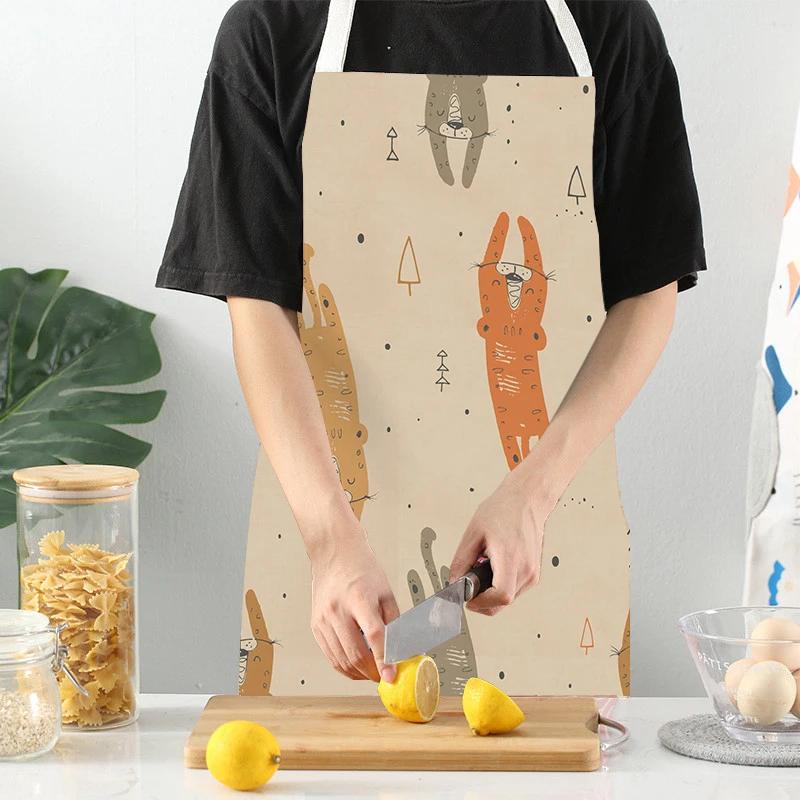 Sea Animal Shell Crab Fish Printed Kitchen Aprons Home Cooking Baking Accessories Deer Hedgehog Crocodile Pattern Delantal