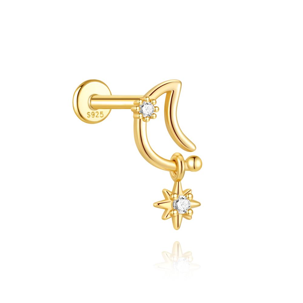 CANNER 1PC 925 Silver Eight-pointed Star CZ Piercing Earring For Women Tassel Chain Stud Earring Party Fine Jewelry