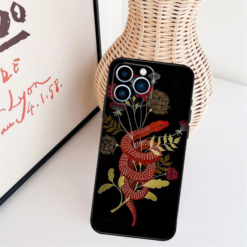 Snake Flower Phone Case For iPhone 16 Pro Max 14 13 12 11 15 17 Pro Max mini 15 16 Plus 16e Back Cover