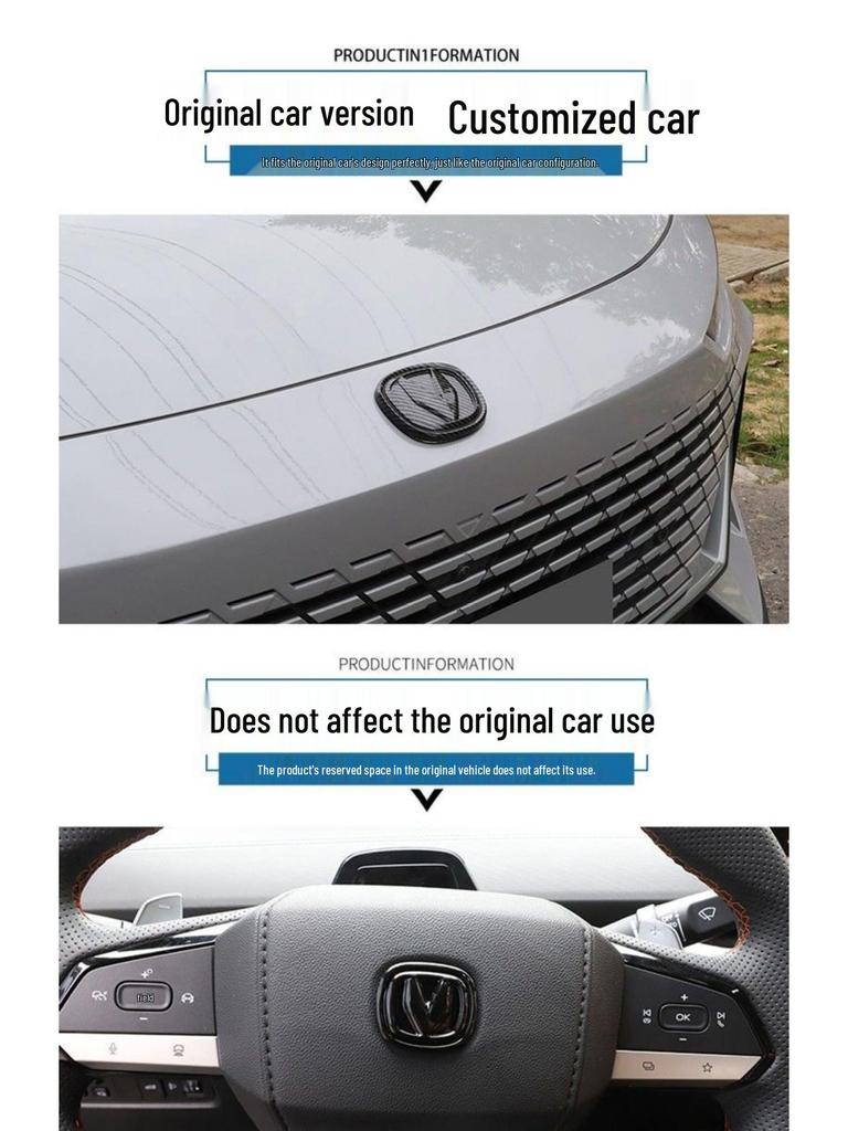Changan UNIV Modified Car Black Carbon Fiber Logo Stickers for Front, Rear, and Steering Wheel