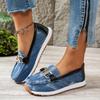 Women's Flat Shoes Fall New Round Head Denim Deep Mouth Metal Chain Anti-slip Wear-resistant Low-top Shoes