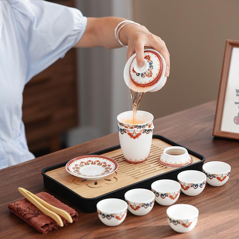 Kung Fu tea set suet jade porcelain high-end gift box packaging