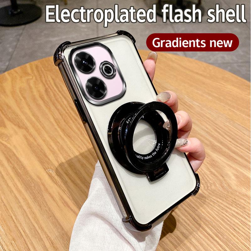 For Xiaomi Poco M6 Case Xiaomi Poco M6 Cover Luxury Plating Shockproof Magnetic Bracket Magsafe Clear With Holder Stand