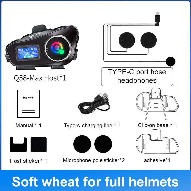 

Bluetooth Motorcycle Intercom Helmet Headsets Wireless Communication Interphone BT 5.3 FM LED Screen Music Share For 2 Rider