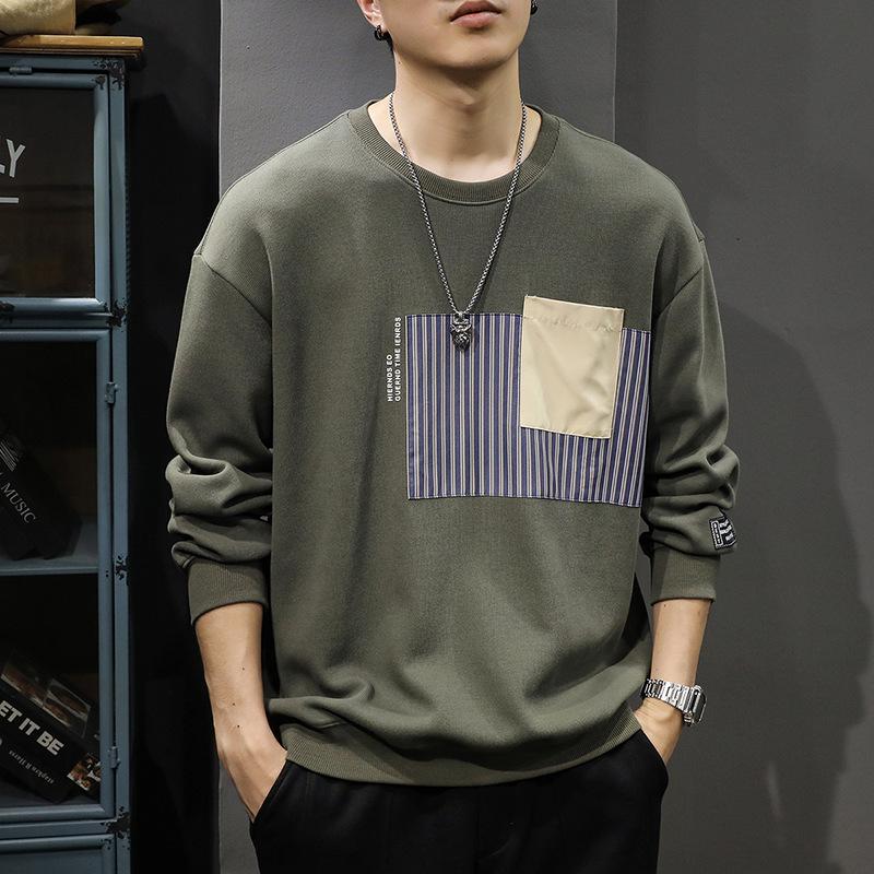 American High Street Contrasting Color Splicing Crew Neck Sweater Men'S Loose Large Size Trendy Brand Casual Heavy Jacket Tide