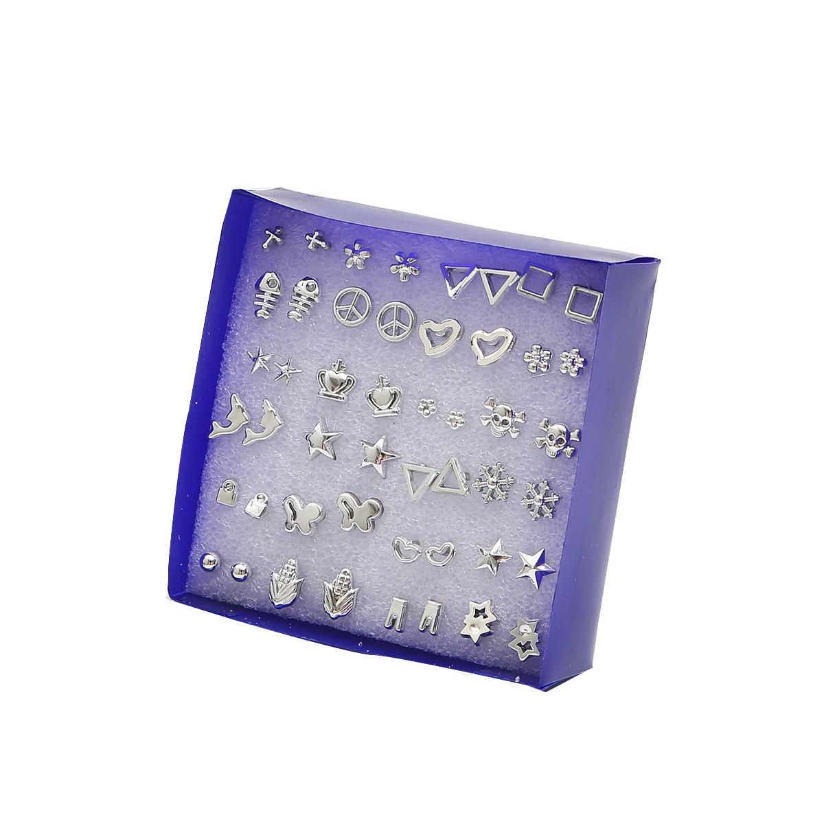 

24 пары/компл. Серьги-гвоздики с покрытием, комплект серег серебристого и золотого цвета для женщин и детей с коробкой, серьги, ювелирные изделия серебряный