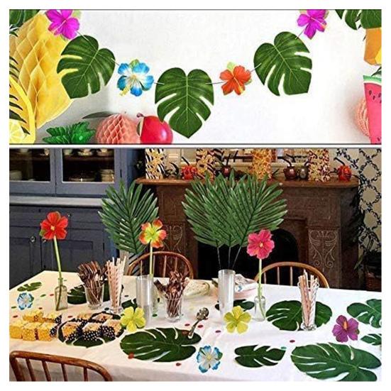 48/88 Pcs Artificial Palm Leaves Faux Tropical Green Leaves Fake Palm Leaf with Stems for Hawaiian Luau Party Baby Shower Wedding Birthday Decor