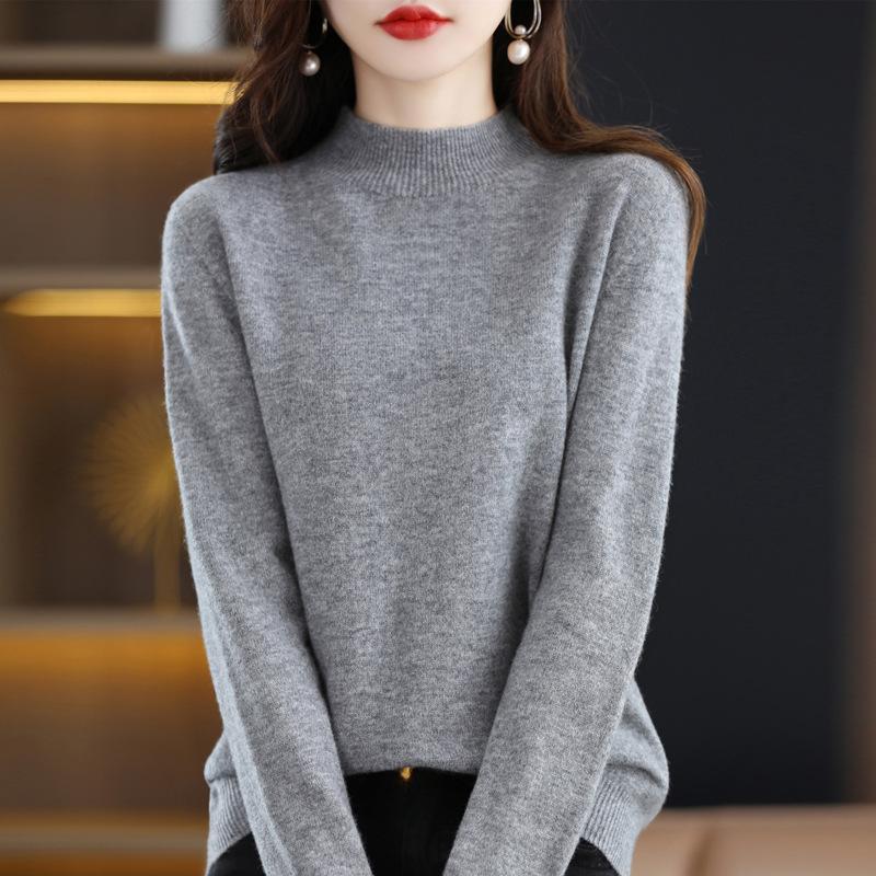 Autumn and Winter Women's Half-high Neck Knitted Sweater Loose Thin Bottoming Shirt