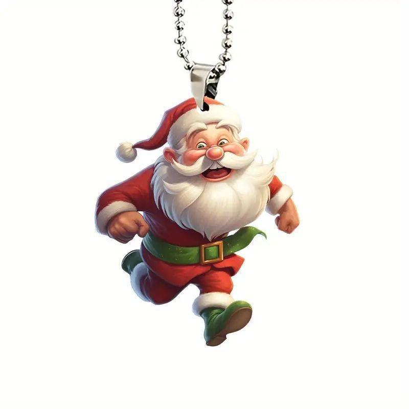 Themed Christmas Running Santa Claus Pattern Acrylic Pendant For Holiday Decor