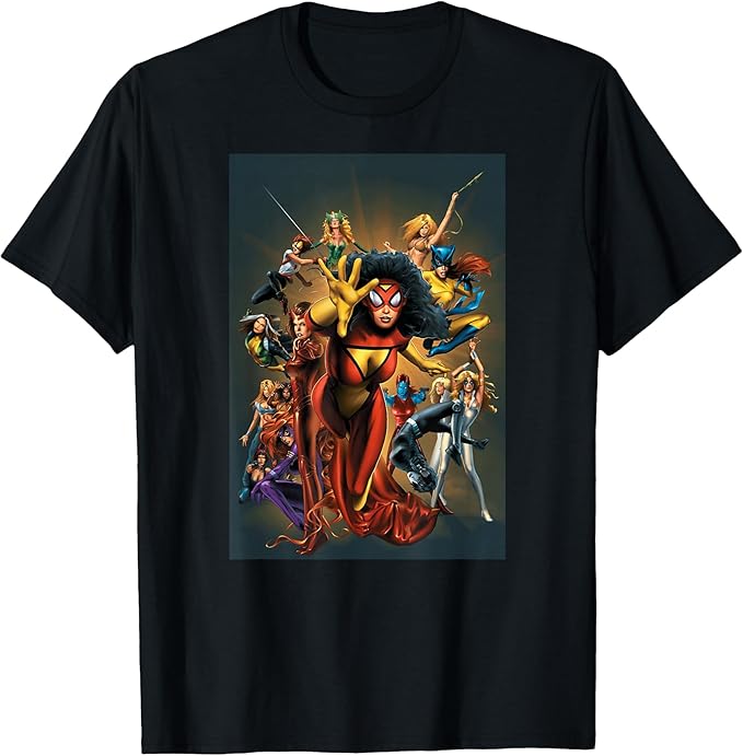 Marvel Women s Spider-Woman Scarlet Witch Rogue Dazzler Araña T-Shirt, black 140