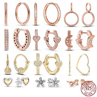 Sterling Silver 925 Earrings Heart Gold Circular Hoop Earing Ear Studs Hoop for Women Fashion Silver Earring Jewelry Gift