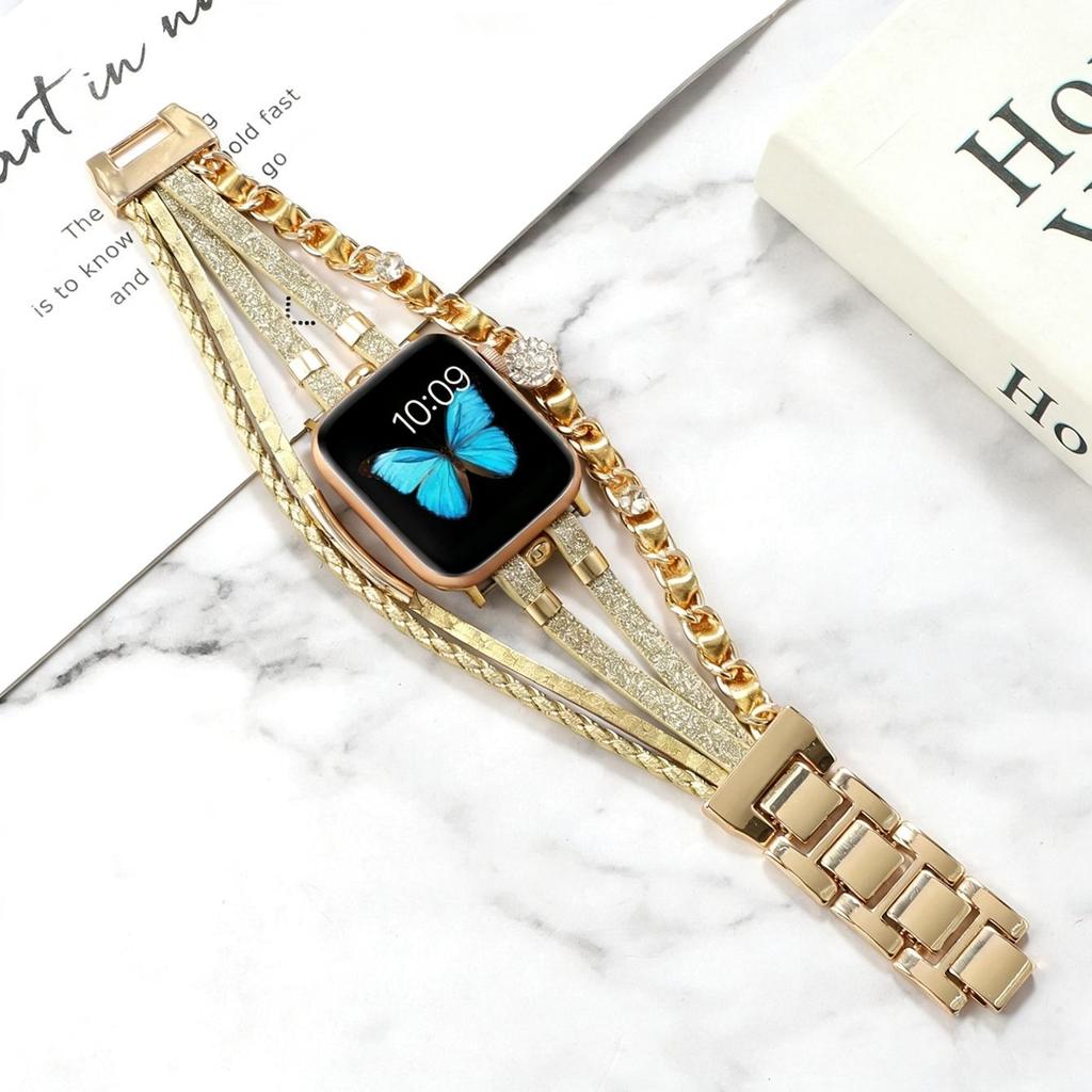 Bling Weave Bracelet Strap Leather Loop For Apple Watch Band Women Series S11 10 9 8 40mm 41mm 38mm 42mm 44mm 45mm 46mm