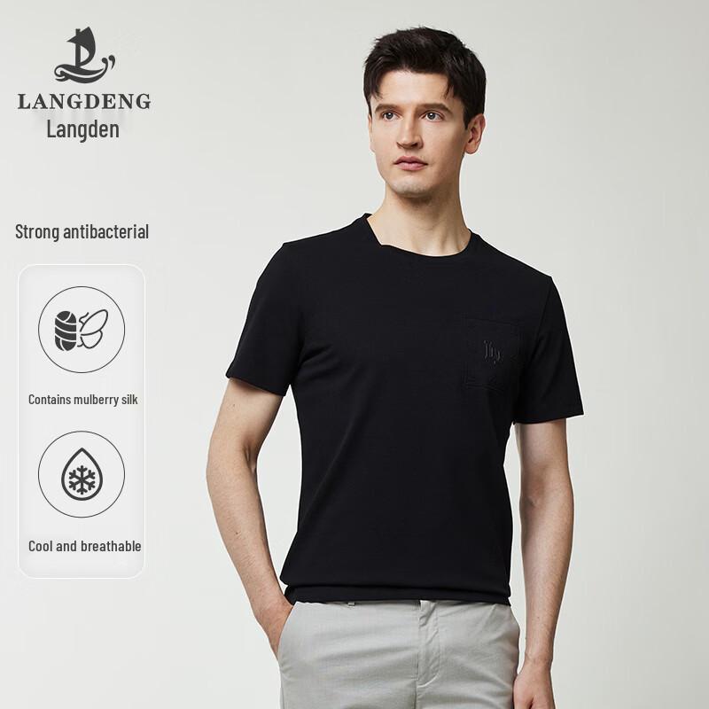

Langdeng Men s Silk-Blend Antibacterial Short-Sleeve T-Shirt 2XL