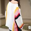 IHUASU Women's Autumn and Winter Sweater Loose Large Size Patchwork Knit Rainbow Women's Top