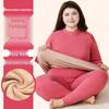 Women's Plus Size Fleece-Lined Lambswool Dralon Crew Neck Warm Underwear Set for Winter Cold Protection