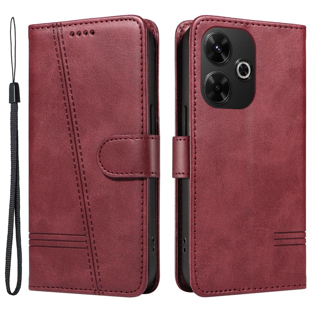 For Xiaomi Redmi 13 5G/13 4G Anti-Scratch Phone Case Imprinted Line PU Leather Cover Wallet with Wrist Strap
