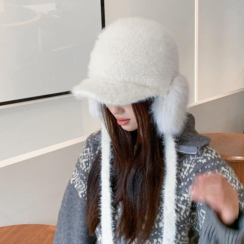 Women S White Fluffy Winter Trapper Hat With Warm Ear Flap For Cold Weather