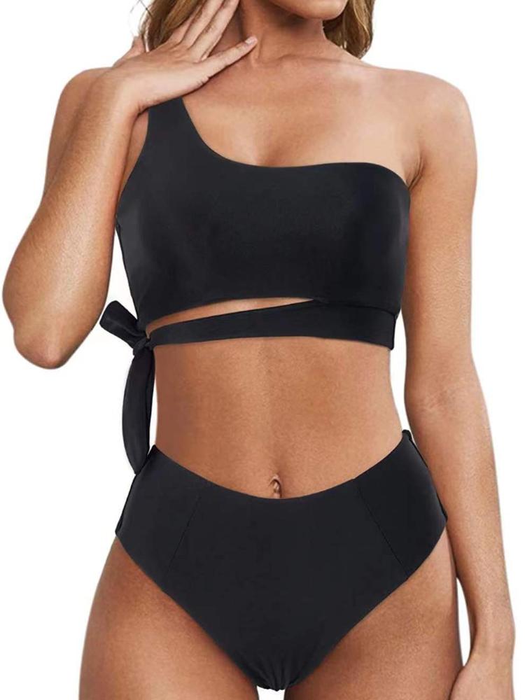 Cikini Ein-Schulter-Bikini-Set für Damen, Zweiteiliger Badeanzug, Einfarbige Sommer-Strandbademode, Badeanzug für Damen