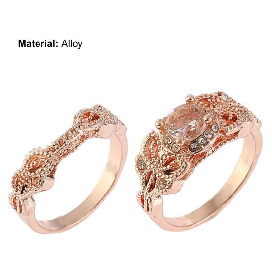 2Pcs Engagement Ring Beautiful Exquisite Elegant Rhinestone Couple Ring for Anniversary