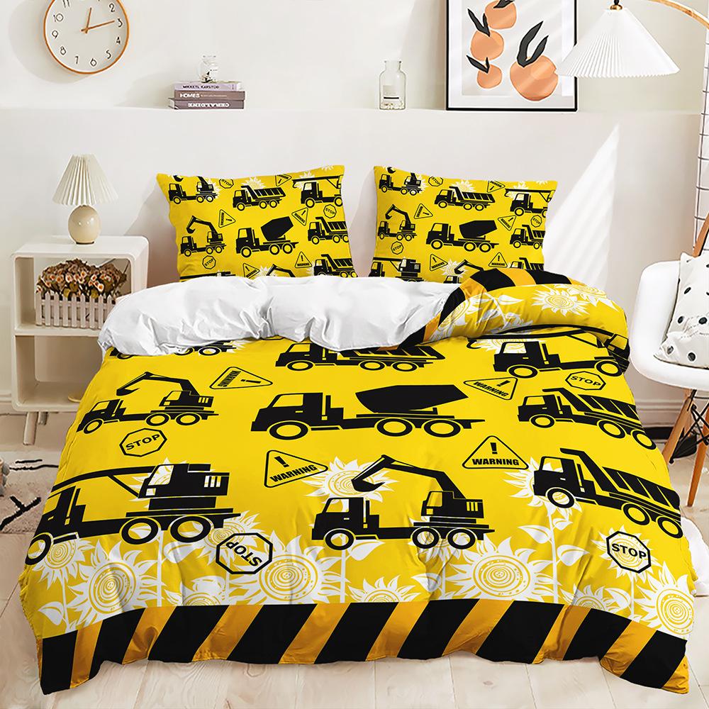 Three-Piece Construction Site Truck Decorative Quilt Cover Digital Printing Kit Bedding