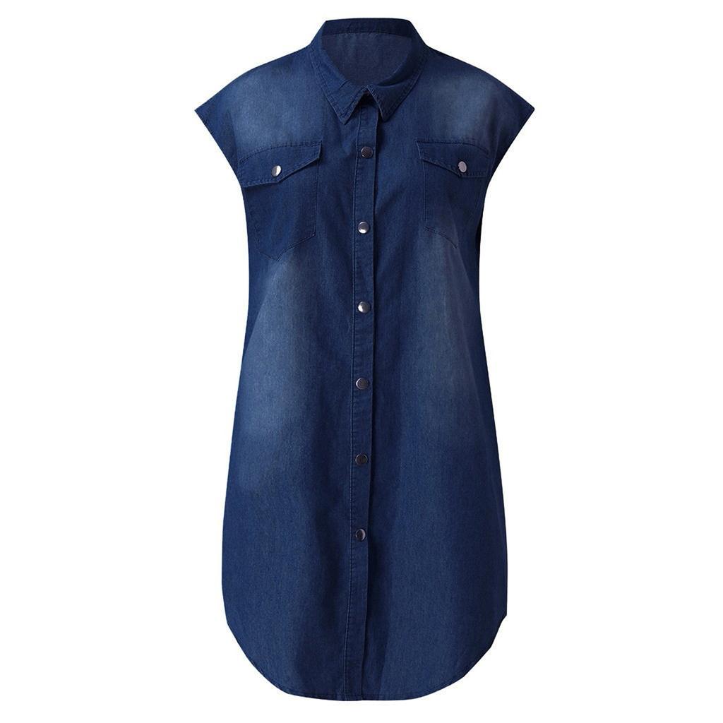 Women's Casual V-neck Denim Party Dress Sleeveless Swing Dress