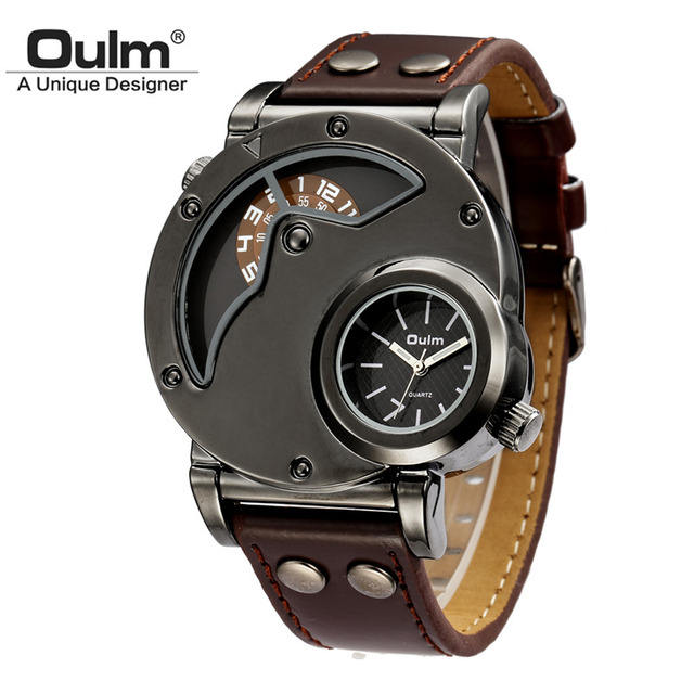 Brand New OULM 9591 Mens 5cm Big Face Fashion Watches Nouveau Montre Homme De Marque Dual Time Leather Band Casual Quartz Watch Oulm 9591