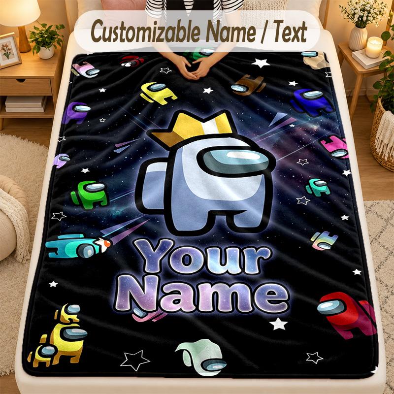 Flannel BlanketAmong Us Custom Name Text Personalized Soft Warm Throw Blanket Home Decor Gift