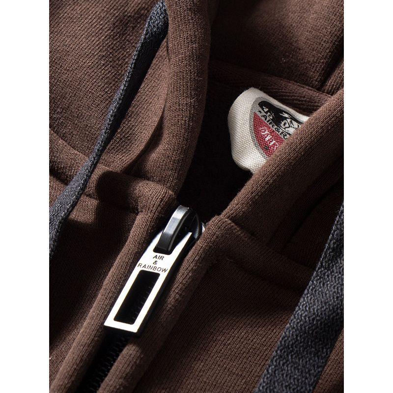 Men's 450g Heavyweight Fleece American Retro Cardigan Jacket Couple's Fleece-Lined Warm Casual Hooded Sweatshirt