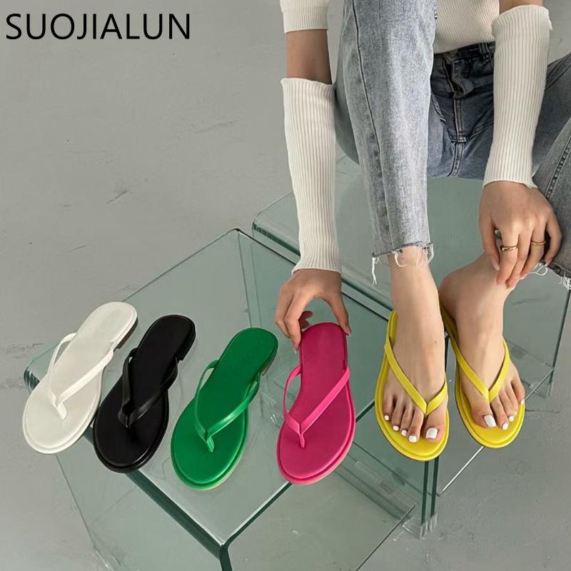 Fashion SUOJIALUN 2025 Summer Fashion Candy Color Women Slipper Flat Heel Slip On Ladies Outdoor Sandal Beach Casual Slides Flip Flop