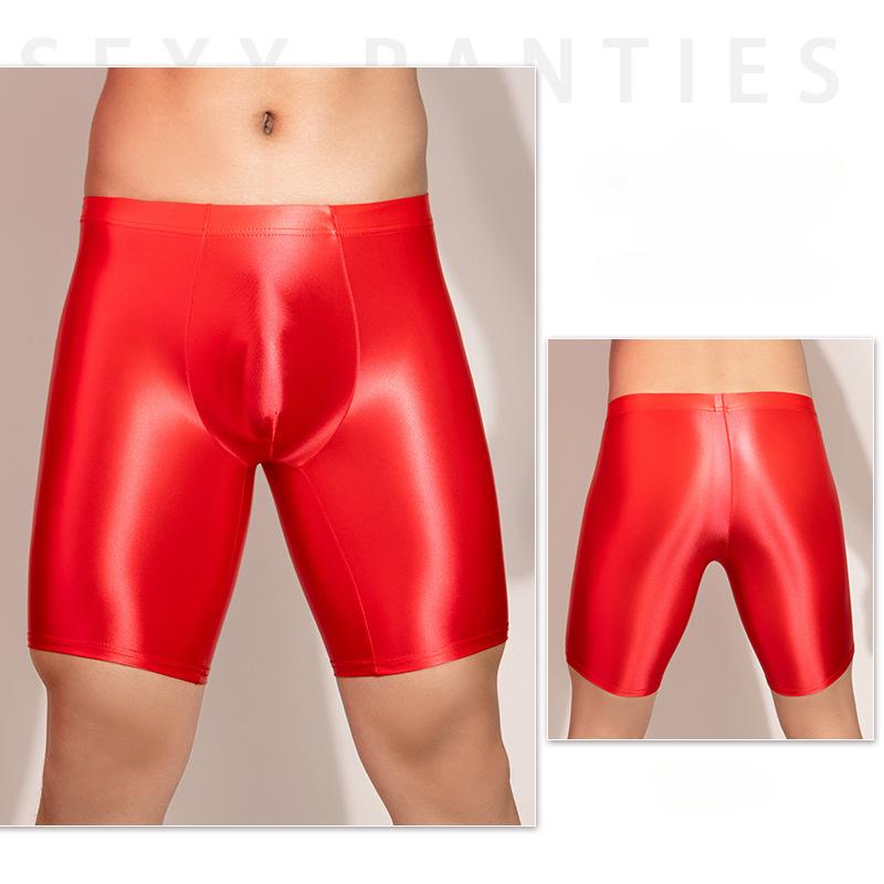 Men Sports Gym Boxer Shorts Shiny Glossy Leggings Boxers Tight Fitting Underwear Stretch Long Boxershorts Man U Convex Underpant