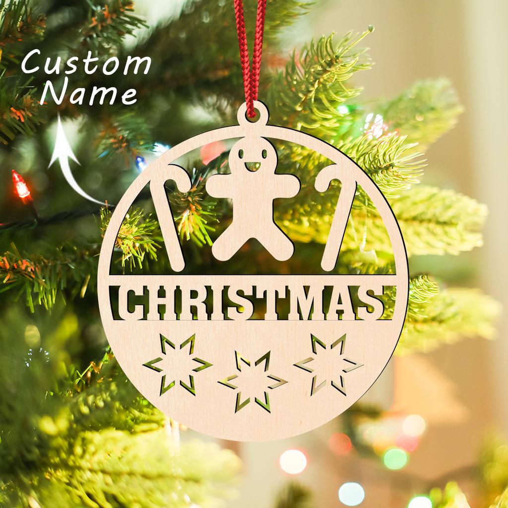 Custom Name Butterfly Wooden Christmas Ornament, Personalized Engraved Laser Cut Round Xmas Tree Hanging Bauble, Hollow Butterfl