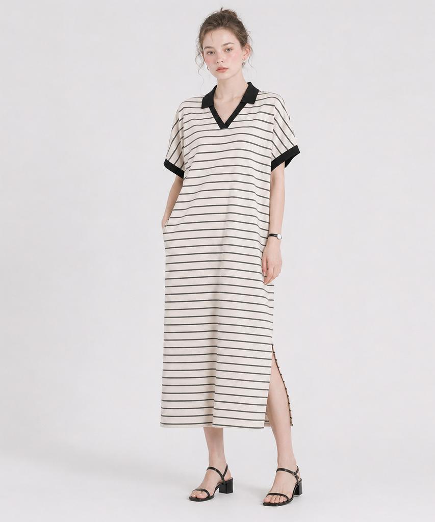 Metapeo Cozy Striped Dress Oatmeal