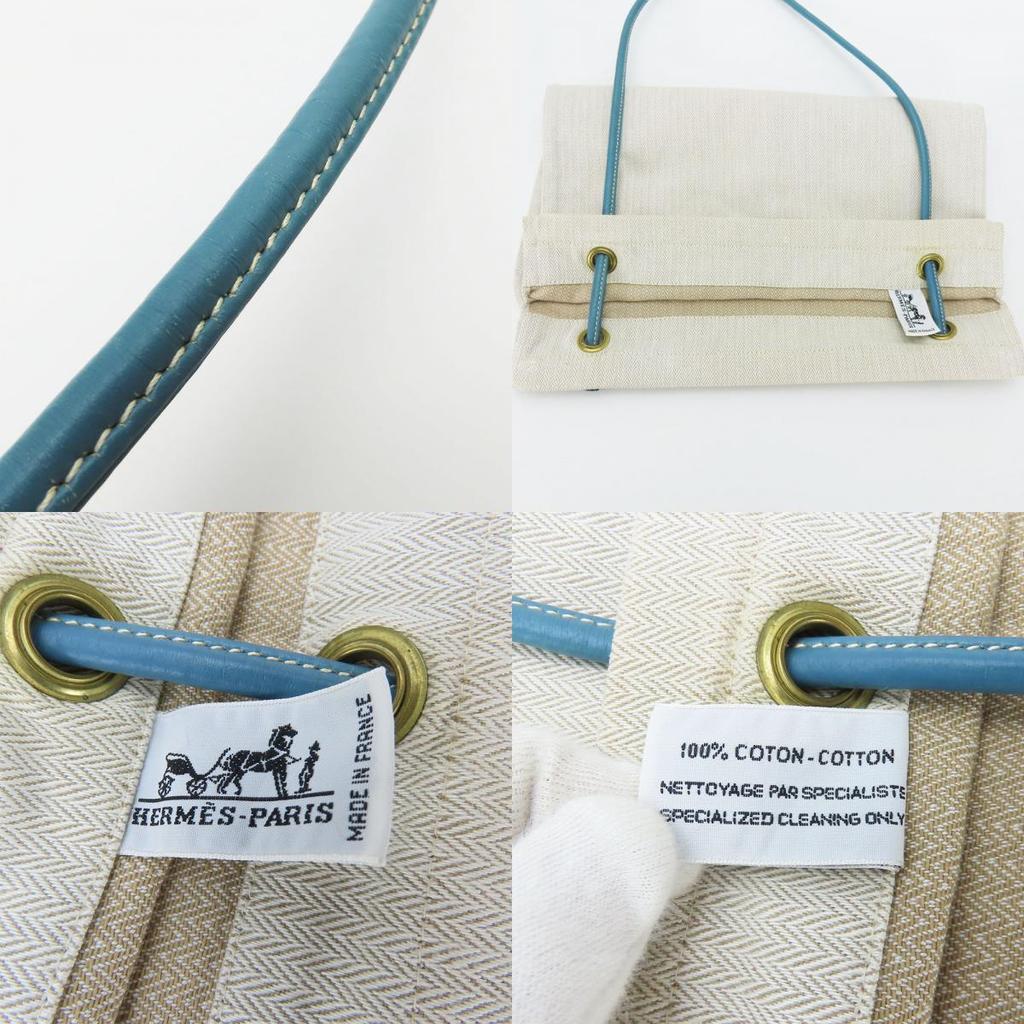 Used HERMES Shoulder Bag Alain GM Cotton/leather Beige Blue Shoulder