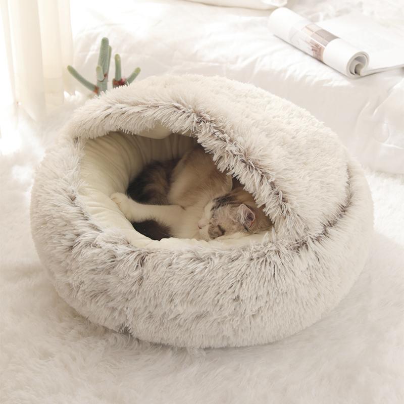 Cat Bed Pet Mattress Warm Soft Plush Pet Bed with Cover Round  Cat Dog  Sleeping Nest Cave for Small Dogs Kitten