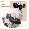 Large Automatic Three-Fold Umbrella: Kitten Design, Black Glue, for Sun and Rain