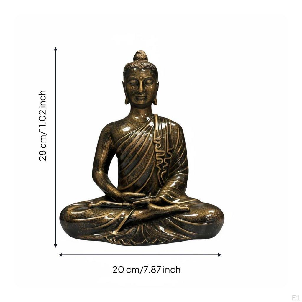 Meditating Buddha Sculpture Antique Finish Seated Figurine Handcrafted Meditation Decor