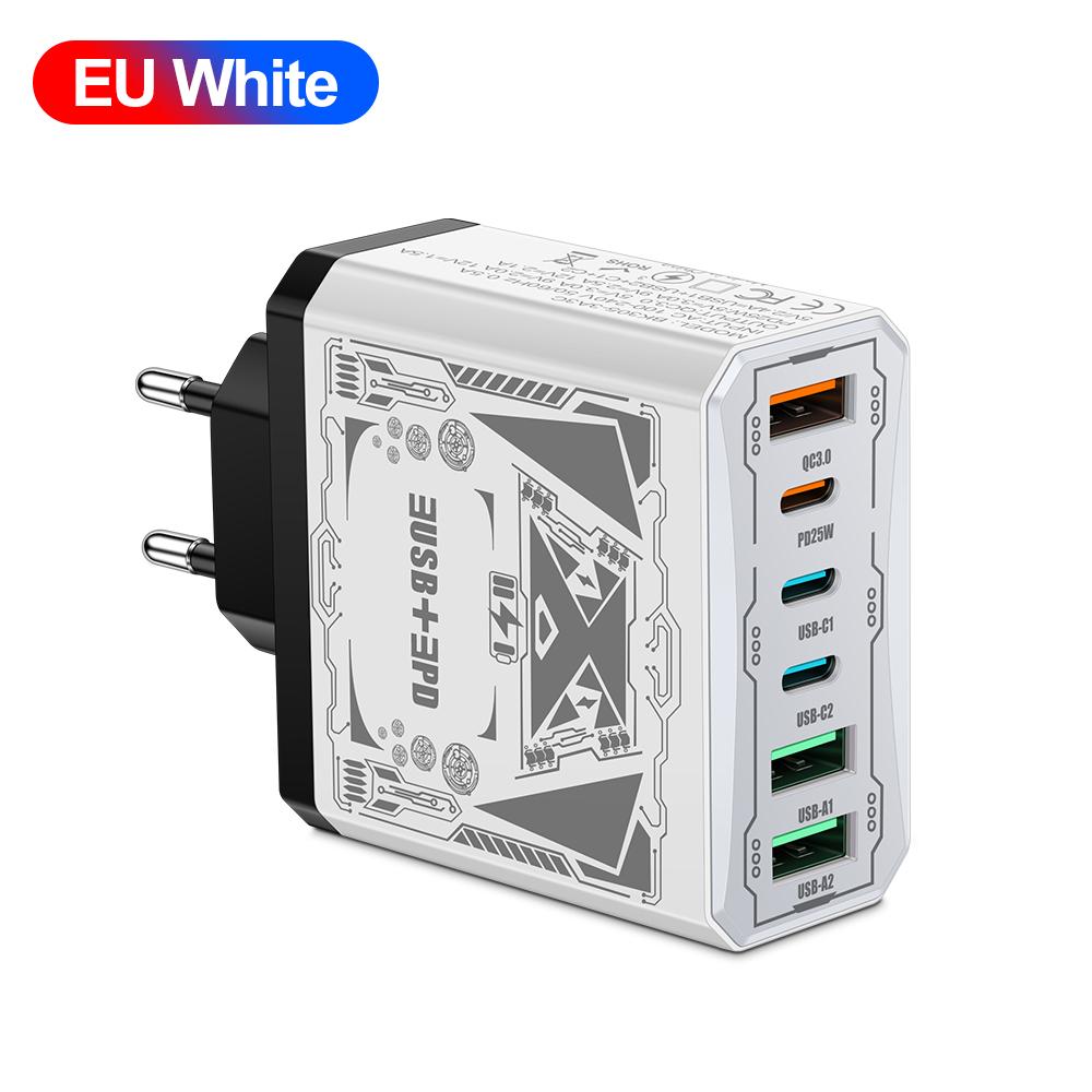 Carregador Rápido 25W 3 USB 3 PD Carregamento Rápido QC3.0 Carregador de Viagem Para iPhone Samsung Xiaomi Adaptador de Telefone Celular Tomada UE/EUA/Reino Unido