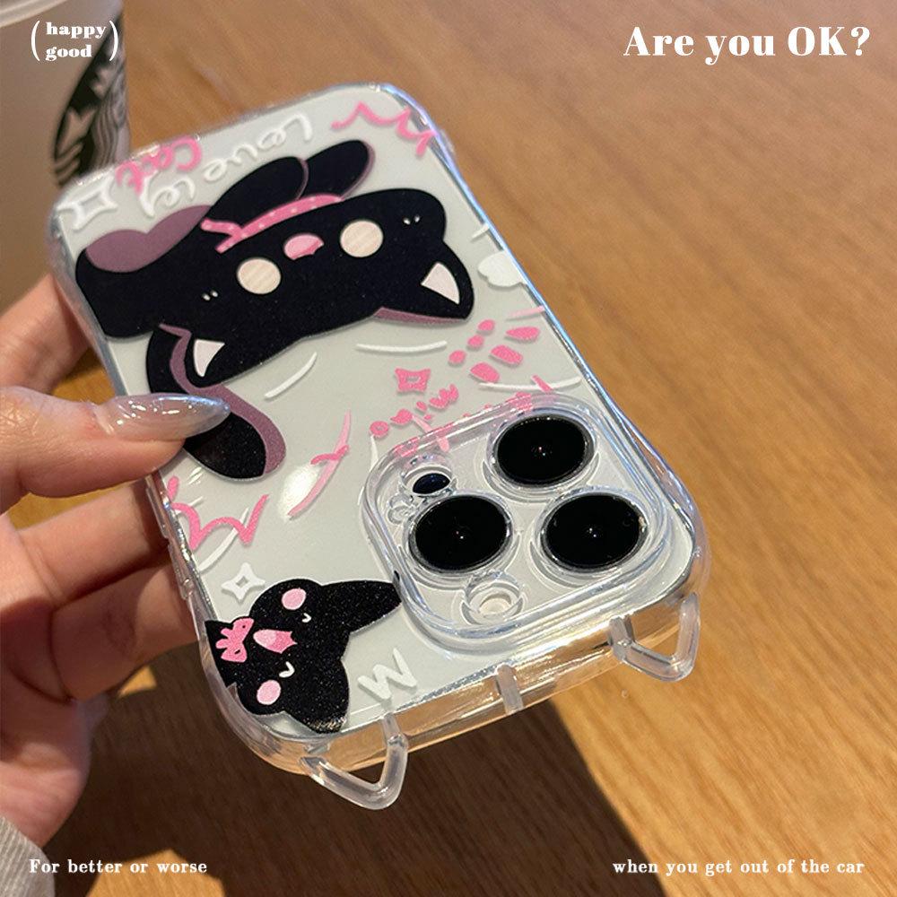 iPhone 16 Shocked Cat with Bracelet and Cat Ears Transparent Protective Case