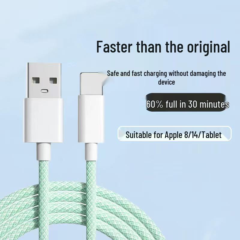 Apple 8/13/14 Fast Charging USB Cable - 27W PD, Colorful Braided Design.