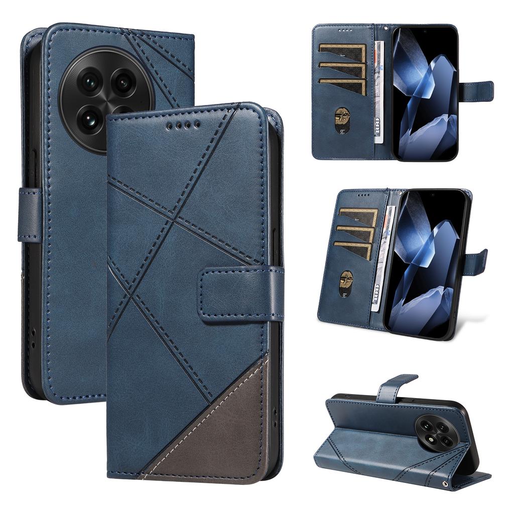 For OnePlus 13 Leather Case Geometric Line Design Wallet Phone Cover with Wrist Strap